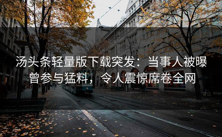 汤头条轻量版下载突发：当事人被曝曾参与猛料，令人震惊席卷全网