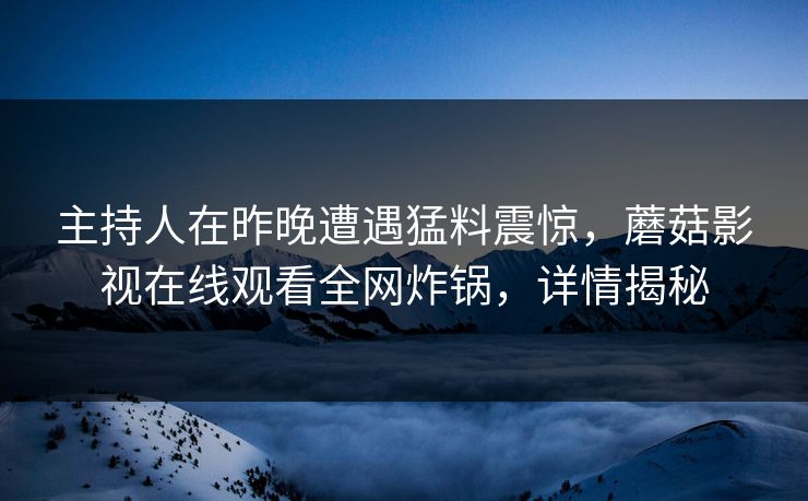 主持人在昨晚遭遇猛料震惊，蘑菇影视在线观看全网炸锅，详情揭秘
