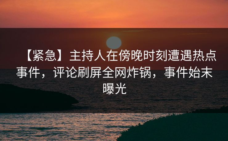【紧急】主持人在傍晚时刻遭遇热点事件，评论刷屏全网炸锅，事件始末曝光
