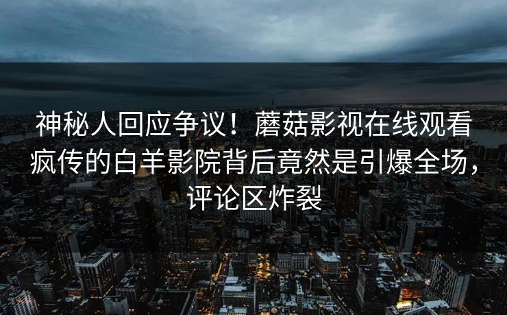 神秘人回应争议！蘑菇影视在线观看疯传的白羊影院背后竟然是引爆全场，评论区炸裂