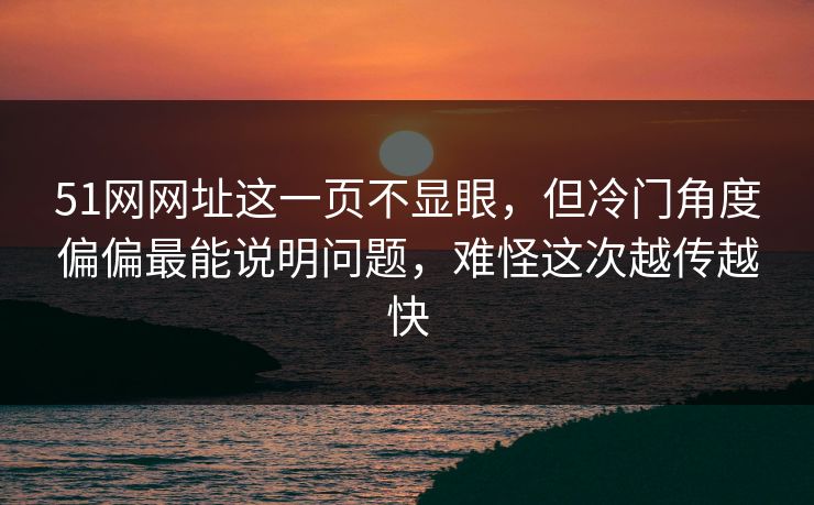 51网网址这一页不显眼，但冷门角度偏偏最能说明问题，难怪这次越传越快